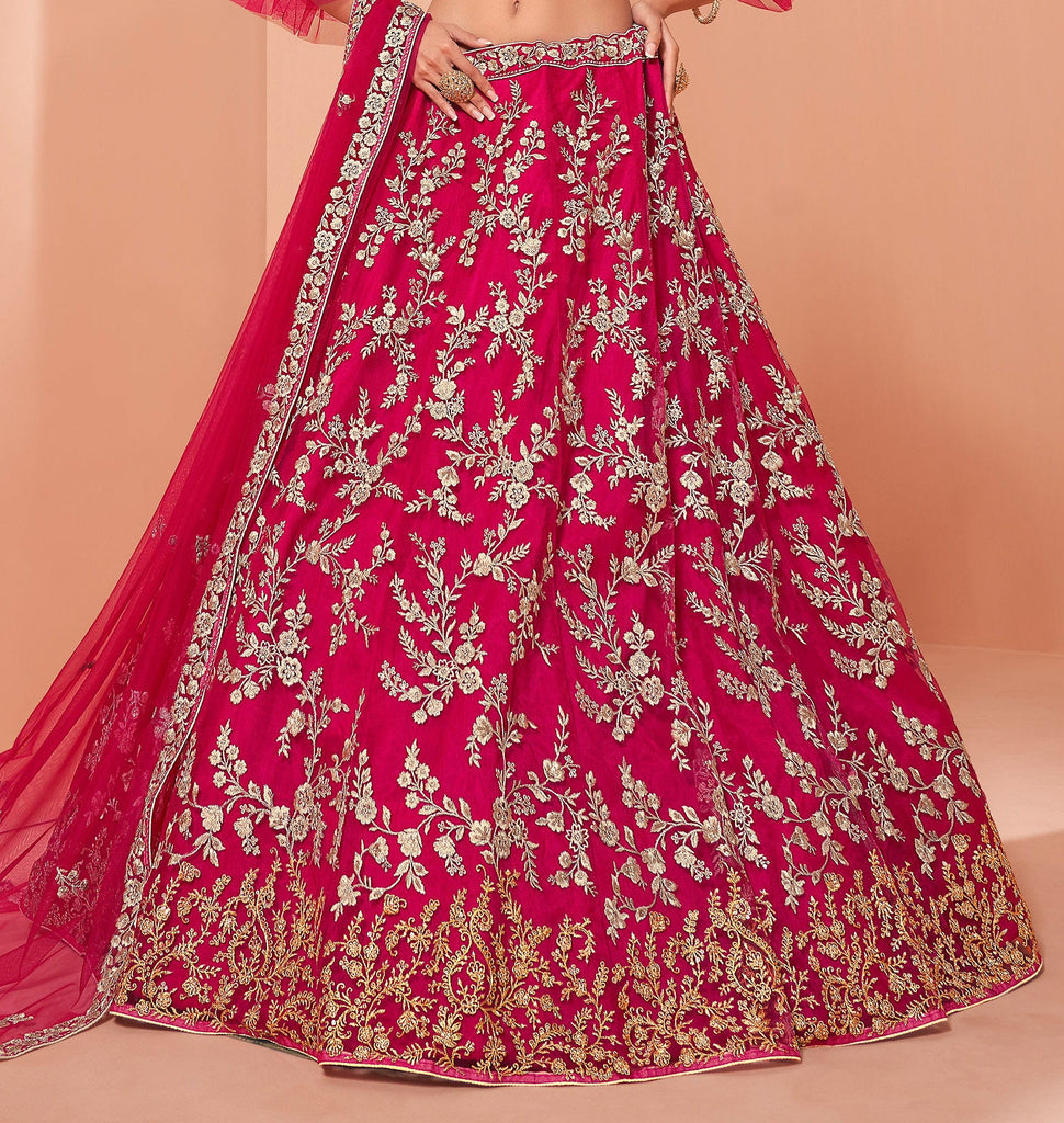 Ruby Pink Designer Heavy Embroidered Silk Bridal Lehenga-Saira's Boutique