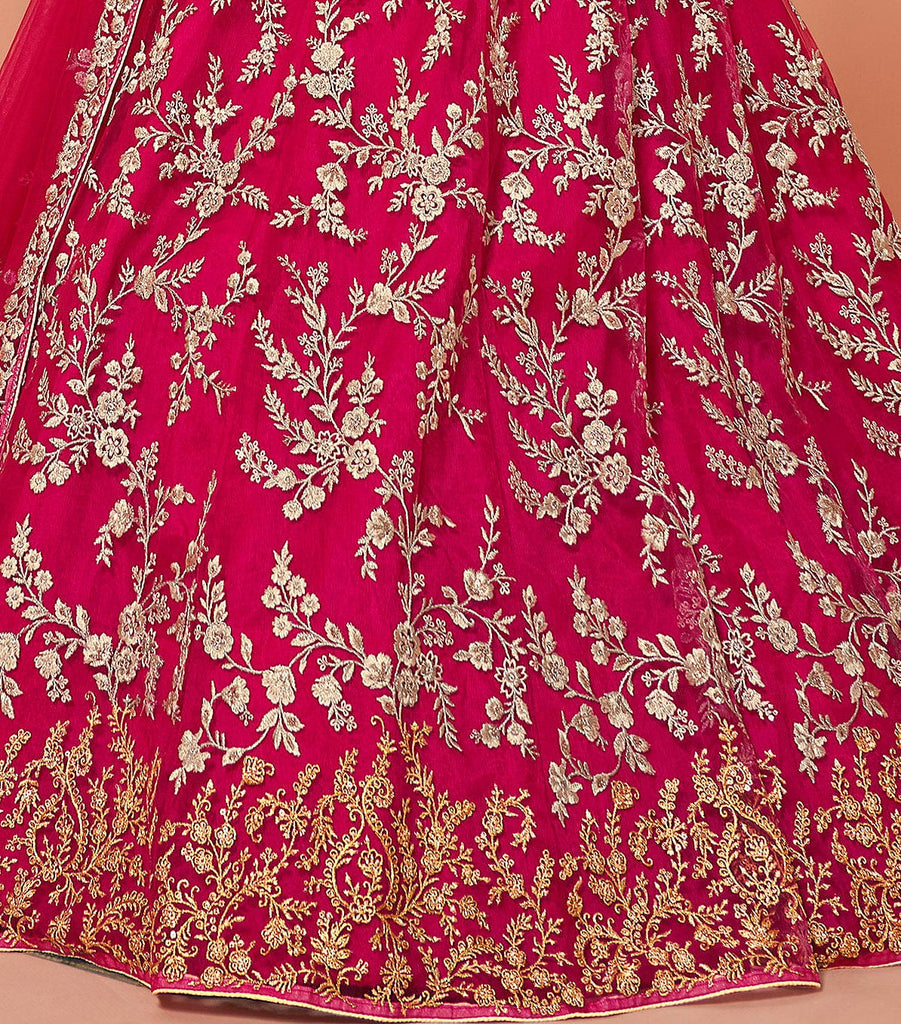 Ruby Pink Designer Heavy Embroidered Silk Bridal Lehenga-Saira's Boutique