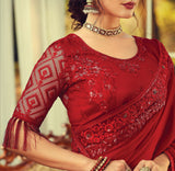 Ruby Red Designer Embroidered Georgette Party Wear Saree-Saira's Boutique