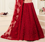 Ruby Red Designer Heavy Embroidered Bridal Lehenga-Saira's Boutique