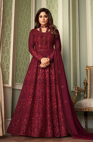 Cardinal Red Designer Embroidered Wedding Anarkali Suit
