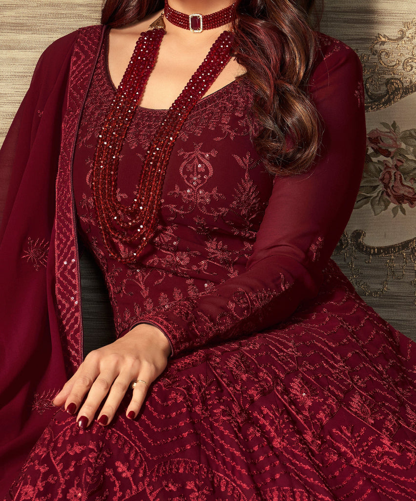 Ruby Red Designer Heavy Embroidered Wedding Anarkali Suit-Saira's Boutique
