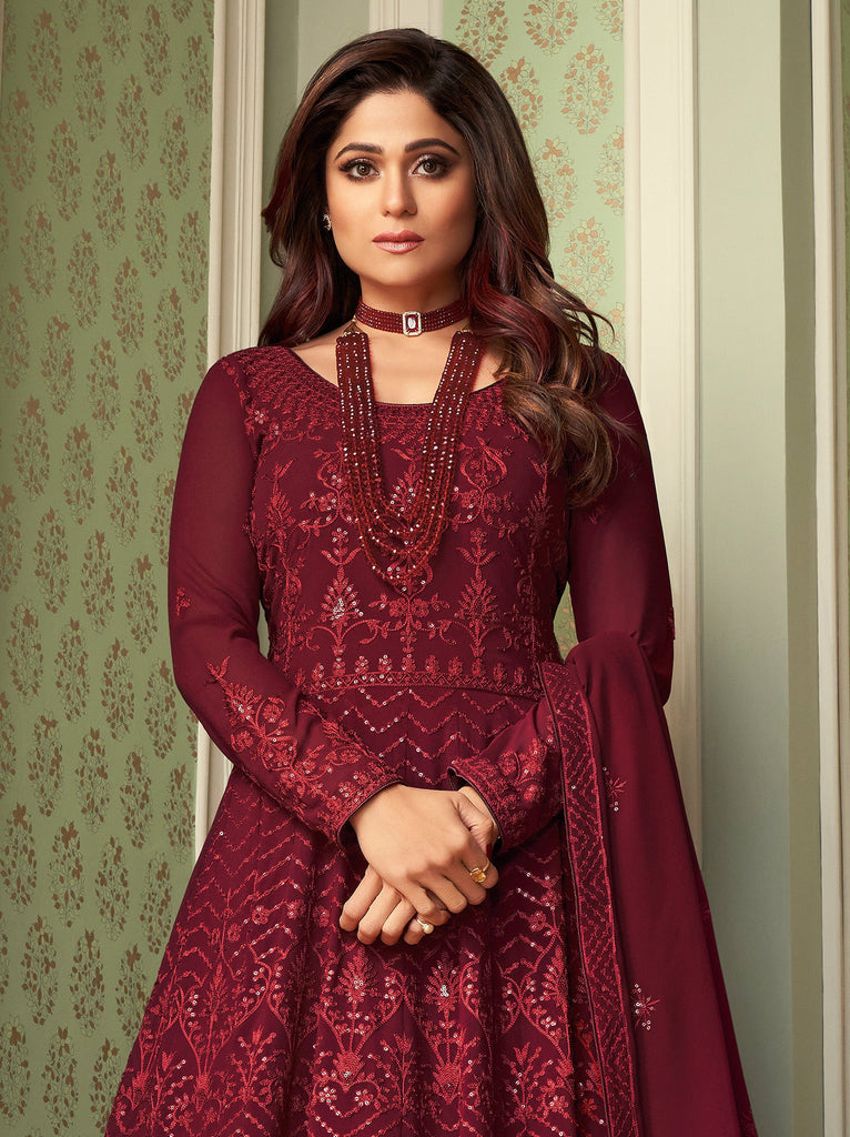 Ruby Red Designer Heavy Embroidered Wedding Anarkali Suit-Saira's Boutique