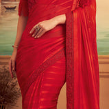 Rust Red Designer Embroidered Silk Party Wear Saree-Saira's Boutique