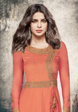 Rust Orange & Beige Designer Embroidered Georgette Anarkali Suit-Saira's Boutique