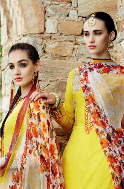 Yellow Pure Cotton Satin Patiala Suit-Saira's Boutique