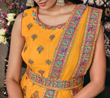 Saffron Yellow Designer Jacquard Silk Party Wear Anarkali Gown-Saira's Boutique
