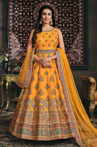 Smokey Taupe Designer Heavy Embroidered Georgette Bridal Anarkali Gown