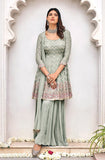 Sage Gray Designer Embroidered Party Wear Sharara Suit-Saira's Boutique