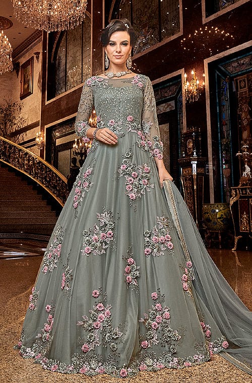 Women Off Shoulders Heavy Embroidered Designer Flowered Design Wedding Gown  at 2000.00 INR in Moradabad | Royal Collection