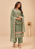 Sage Green Designer Embroidered Party Wear Georgette Pant Suit-Saira's Boutique