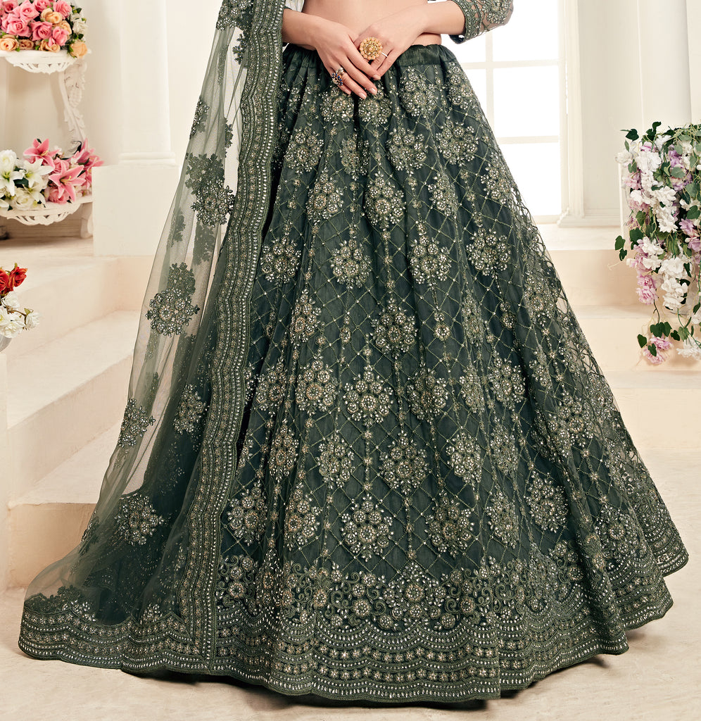 Sage Green Designer Heavy Embroidered Bridal Lehenga | Saira's ...