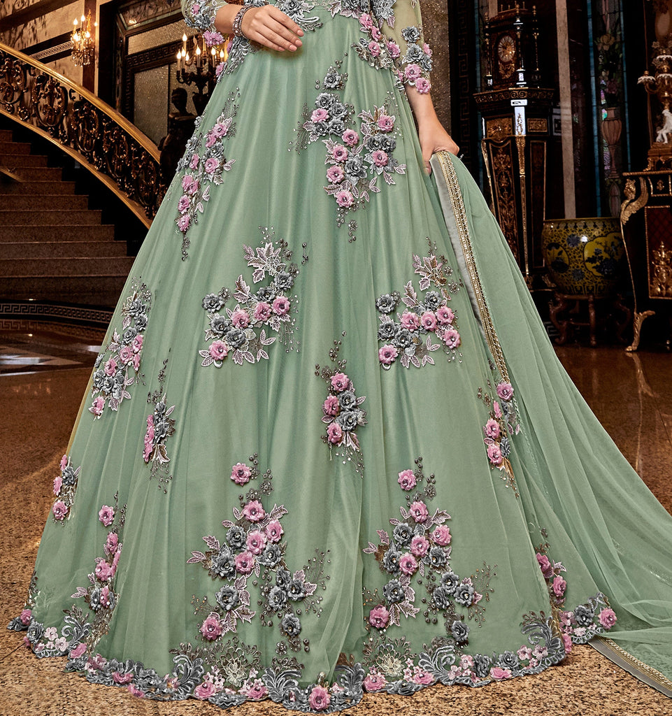 Dark Green Anarkali Gown With Hand Embroidery Work Designer Gown – garment  villa
