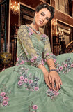 Sage Green Designer Heavy Embroidered Net Wedding Anarkali Gown-Saira's Boutique
