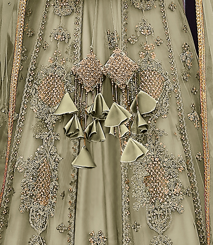 Sage Green Designer Embroidered Satin Bridal Anarkali Gown-Saira's Boutique