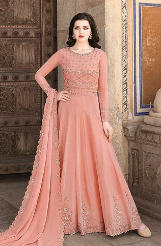 Dusty Mauve & Peach Designer Embroidered Floor Length Anarkali Suit