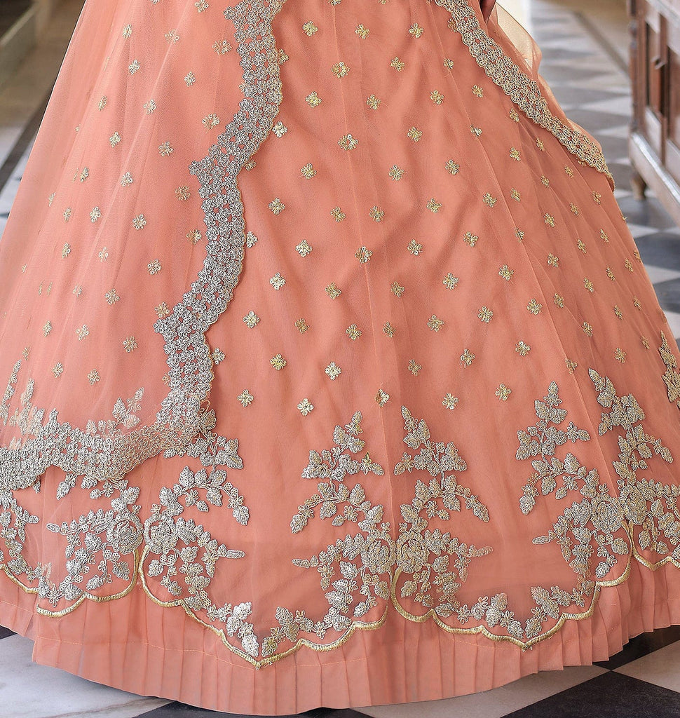Salmon Peach Designer Embroidered Wedding Lehenga-Saira's Boutique
