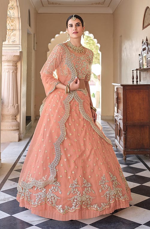 Salmon Peach Designer Embroidered Wedding Lehenga Saira's Boutique