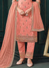 Salmon Pink Designer Embroidered Net Wedding Pant Suit-Saira's Boutique