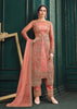 Salmon Pink Designer Embroidered Net Wedding Pant Suit-Saira's Boutique