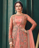 Salmon Pink Designer Embroidered Net Wedding Pant Suit-Saira's Boutique