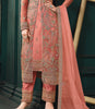 Salmon Pink Designer Embroidered Net Wedding Pant Suit-Saira's Boutique