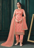 Salmon Pink Designer Embroidered Net Wedding Pant Suit-Saira's Boutique