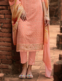 Salmon Peach Designer Embroidered Lucknowi Chikankari Pant Suit-Saira's Boutique