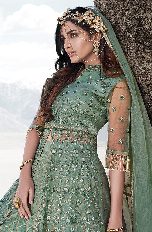 Sea Green Designer Embroidered Wedding Lehenga Style Anarkali Suit-Saira's Boutique