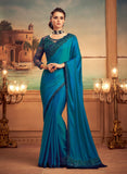Shaded Blue Designer Embroidered Silk Party Wear Saree-Saira's Boutique