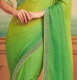 Shaded Green Designer Embroidered Silk Party Wear Saree-Saira's Boutique