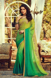 Shaded Olive & Green Designer Embroidered Silk Party Wear Saree-Saira's Boutique