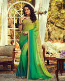 Shaded Olive & Green Designer Embroidered Silk Party Wear Saree-Saira's Boutique