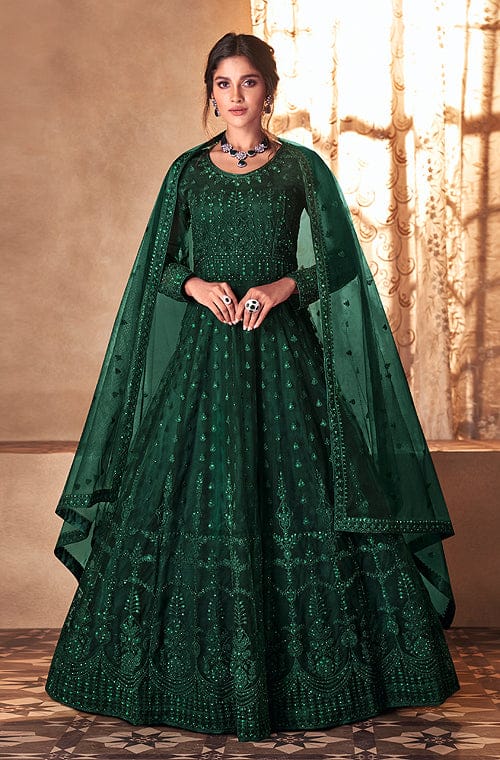 Dark Green Heavy Designer Fully Sequence Work Flared Anarkali Suit - Indian  Heavy Anarkali Lehenga Gowns Sharara Sarees Pakistani Dresses in  USA/UK/Canada/UAE - IndiaBoulevard