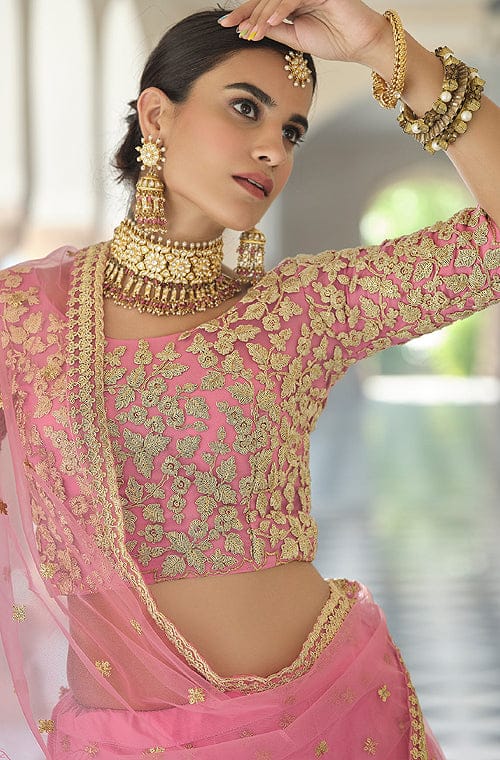 Shimmering Blush Pink Designer Embroidered Wedding Lehenga-Saira's Boutique