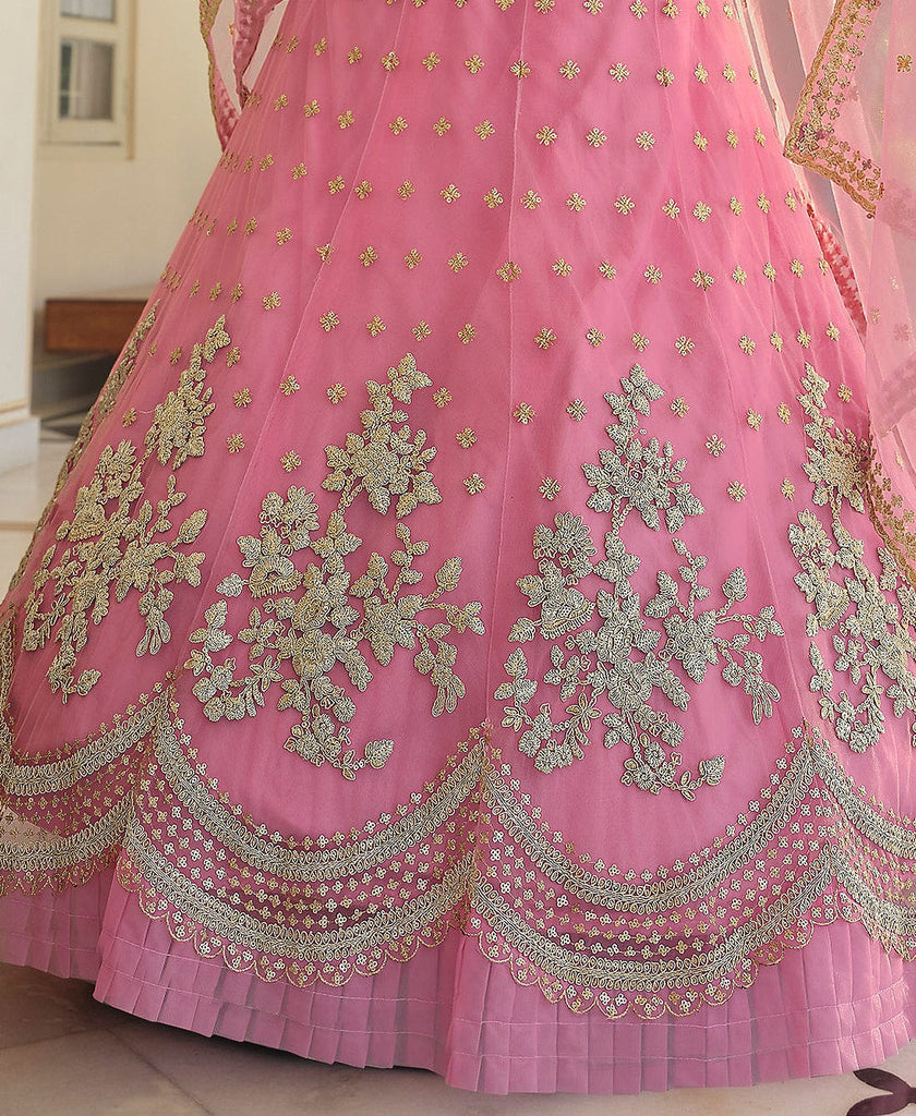 Shimmering Blush Pink Designer Embroidered Wedding Lehenga-Saira's Boutique