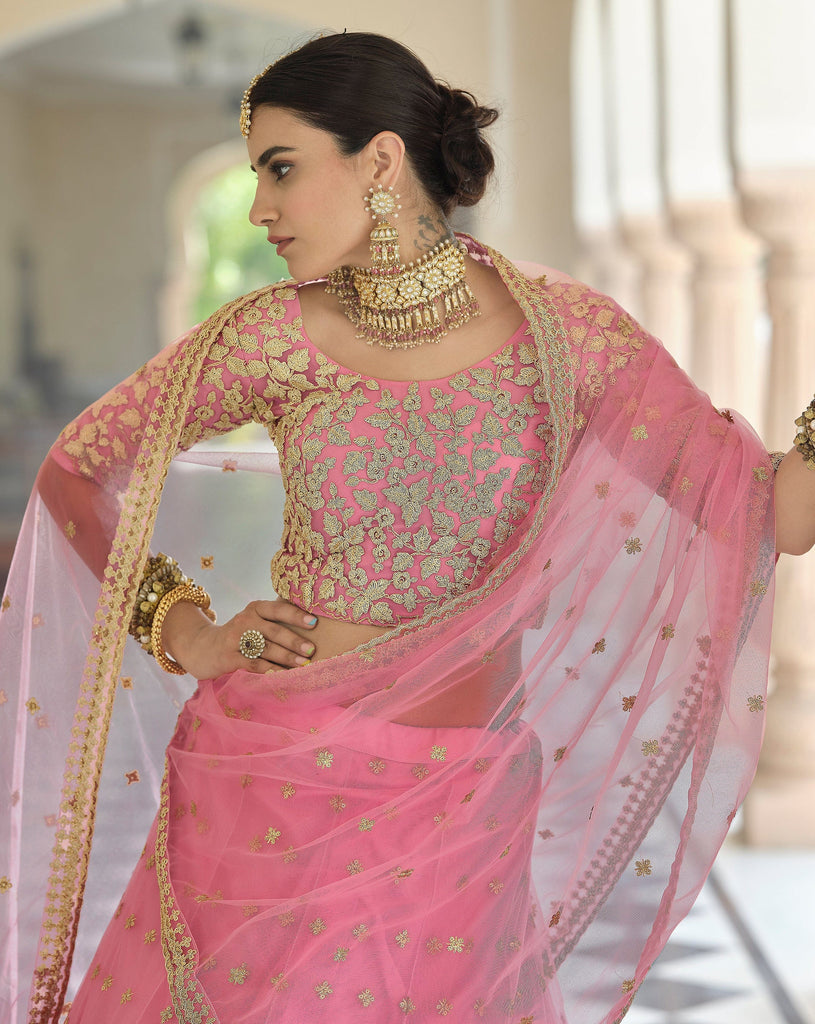 Shimmering Blush Pink Designer Embroidered Wedding Lehenga-Saira's Boutique