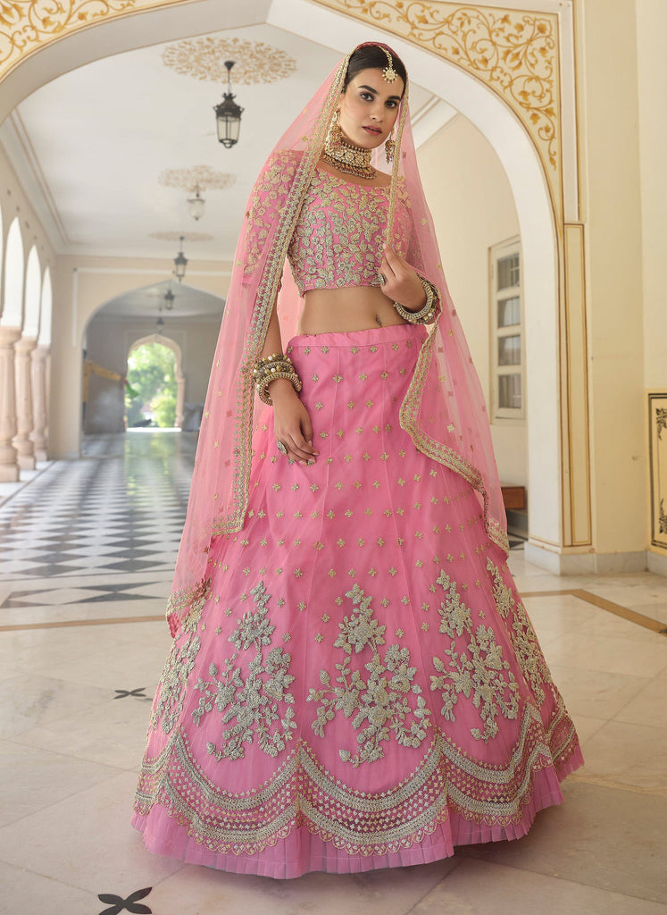 Shimmering Blush Pink Designer Embroidered Wedding Lehenga-Saira's Boutique