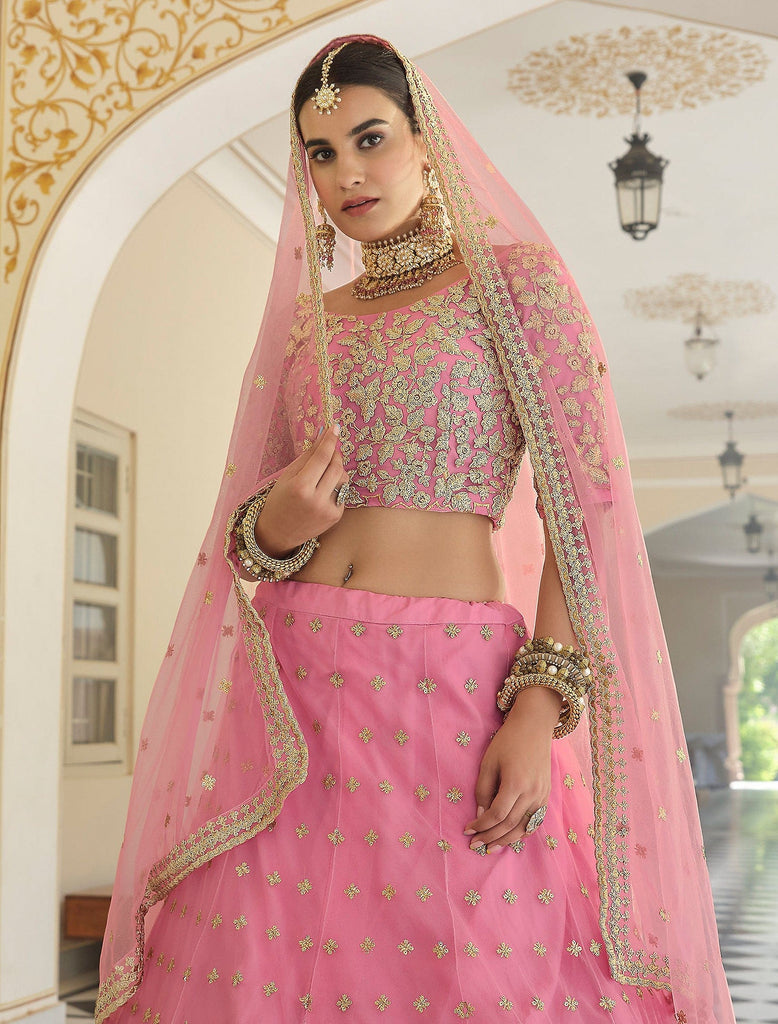 Shimmering Blush Pink Designer Embroidered Wedding Lehenga-Saira's Boutique