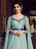 Sky Blue Designer Embroidered Satin Anarkali Gown-Saira's Boutique
