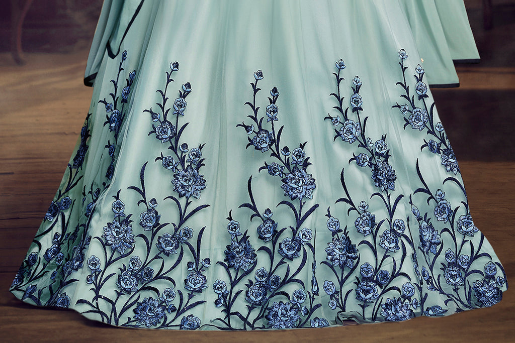 Sky Blue Designer Embroidered Satin Anarkali Gown-Saira's Boutique