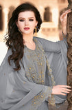 Slate Gray Designer Embroidered Party Wear Anarkali Suit-Saira's Boutique