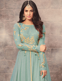 Stone Blue Designer Embroidered Net Wedding Anarkali Suit-Saira's Boutique