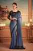 Storm Gray & Black Designer Embroidered Silk Party Wear Saree-Saira's Boutique