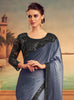 Storm Gray & Black Designer Embroidered Silk Party Wear Saree-Saira's Boutique