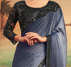 Storm Gray & Black Designer Embroidered Silk Party Wear Saree-Saira's Boutique