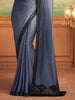 Storm Gray & Black Designer Embroidered Silk Party Wear Saree-Saira's Boutique