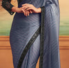 Storm Gray & Black Designer Embroidered Silk Party Wear Saree-Saira's Boutique