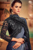 Storm Gray & Black Designer Embroidered Silk Party Wear Saree-Saira's Boutique