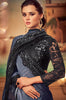 Storm Gray & Black Designer Embroidered Silk Party Wear Saree-Saira's Boutique